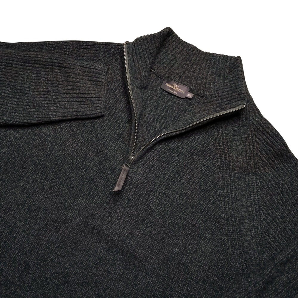 Rodd & Gunn Sweater Mens 2XL Green Extra Fine Lambswool 1/4 Zip Mock Neck